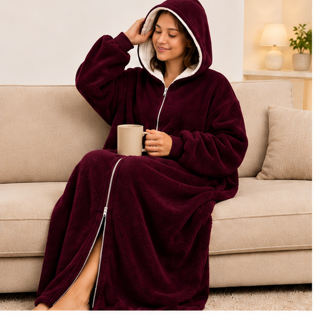 Zipdee™ Full-Length Sherpa Zip Hoodie Blanket – Forest Green