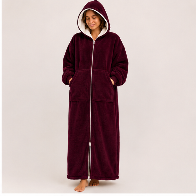 Zipdee™ Full-Length Sherpa Zip Hoodie Blanket – Maroon