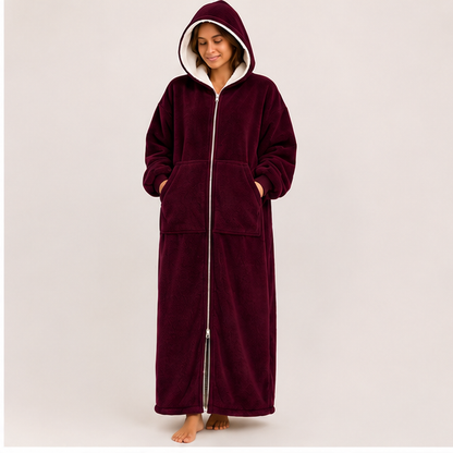 Zipdee™ Full-Length Sherpa Zip Hoodie Blanket – Maroon