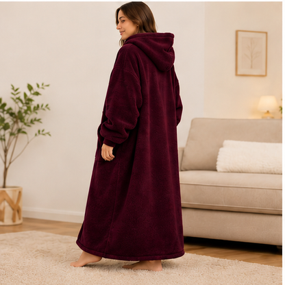 Zipdee™ Full-Length Sherpa Zip Hoodie Blanket – Maroon