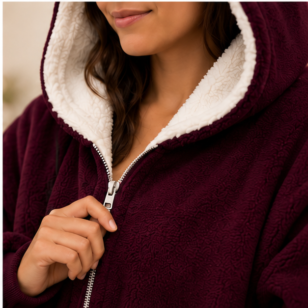 Zipdee™ Full-Length Sherpa Zip Hoodie Blanket – Maroon