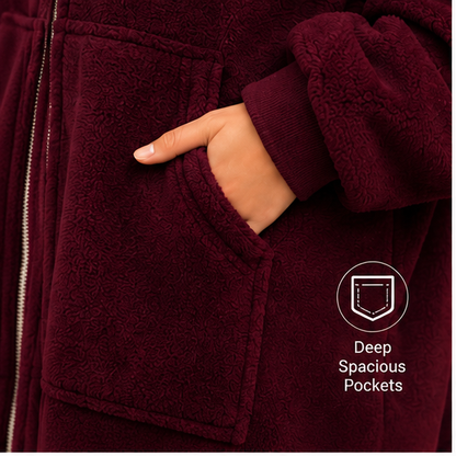 Zipdee™ Full-Length Sherpa Zip Hoodie Blanket – Maroon