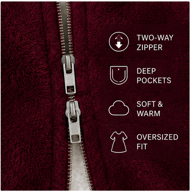 Zipdee™ Full-Length Sherpa Zip Hoodie Blanket – Maroon