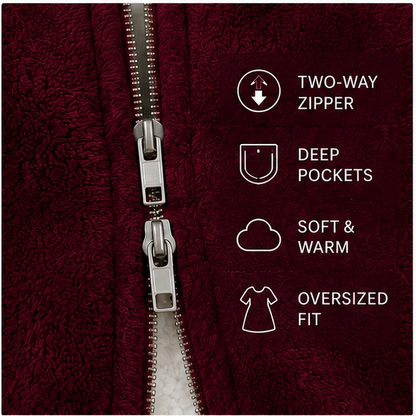 Zipdee™ Full-Length Sherpa Zip Hoodie Blanket – Maroon