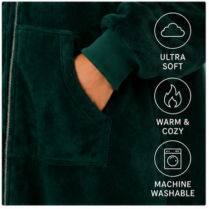 Zipdee™ Full-Length Sherpa Zip Hoodie Blanket – Forest Green