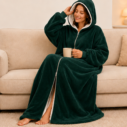 Zipdee™ Full-Length Sherpa Zip Hoodie Blanket – Forest Green