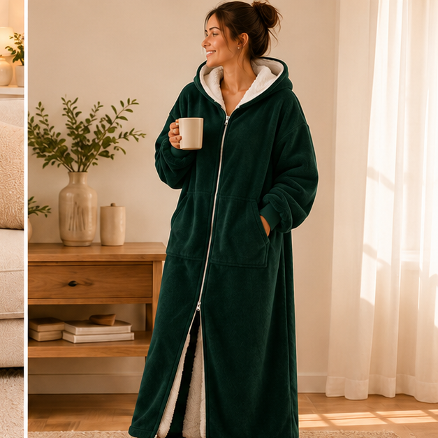 Zipdee™ Full-Length Sherpa Zip Hoodie Blanket – Forest Green