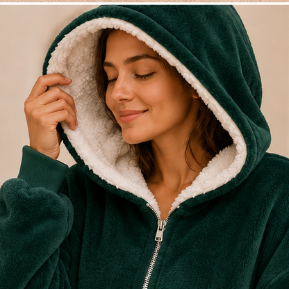 Zipdee™ Full-Length Sherpa Zip Hoodie Blanket – Forest Green