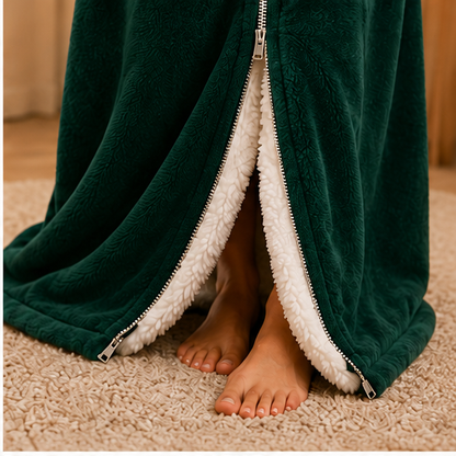 Zipdee™ Full-Length Sherpa Zip Hoodie Blanket – Forest Green
