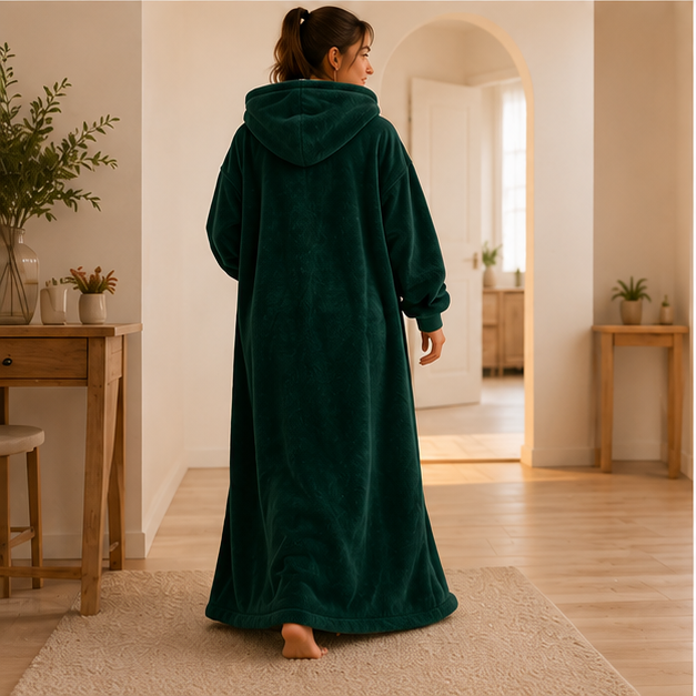 Zipdee™ Full-Length Sherpa Zip Hoodie Blanket – Forest Green