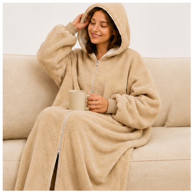 Zipdee™ Full-Length Sherpa Zip Hoodie Blanket – Forest Green