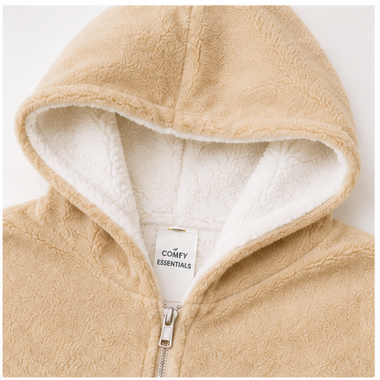 Zipdee™ Full-Length Sherpa Zip Hoodie Blanket – Light Beige