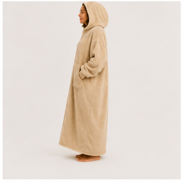 Zipdee™ Full-Length Sherpa Zip Hoodie Blanket – Light Beige