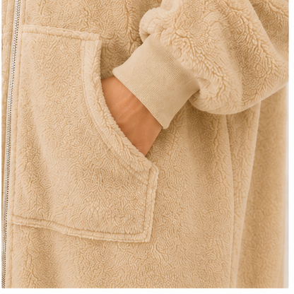 Zipdee™ Full-Length Sherpa Zip Hoodie Blanket – Light Beige
