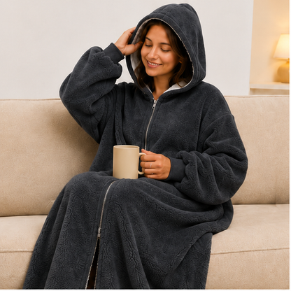 Zipdee™ Full-Length Sherpa Zip Hoodie Blanket – Forest Green