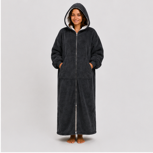 Zipdee™ Full-Length Sherpa Zip Hoodie Blanket – Dark Grey