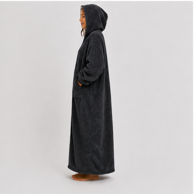 Zipdee™ Full-Length Sherpa Zip Hoodie Blanket – Dark Grey