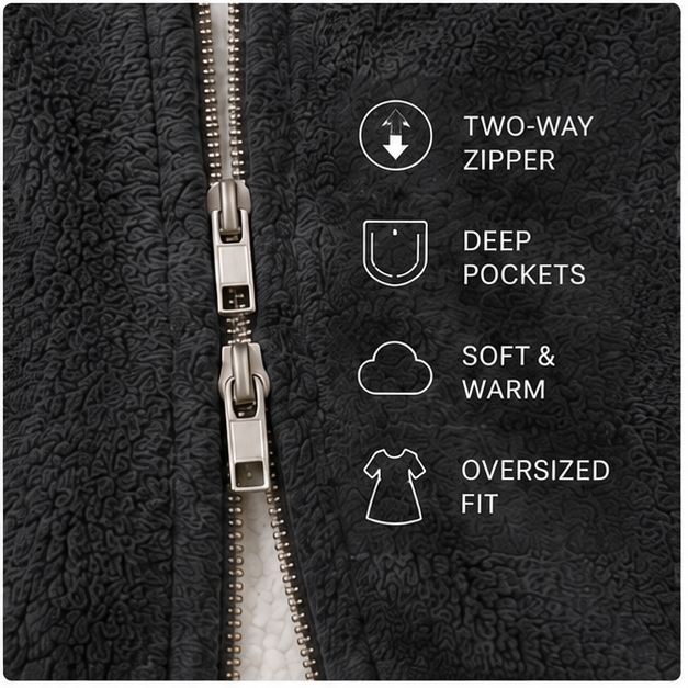 Zipdee™ Full-Length Sherpa Zip Hoodie Blanket – Dark Grey