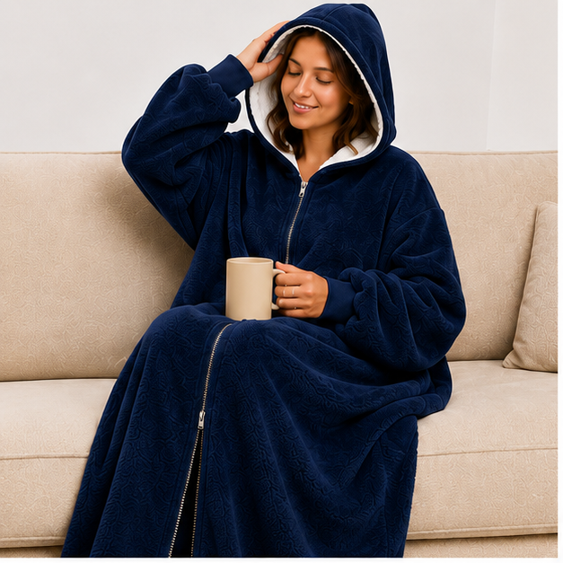 Zipdee™ Full-Length Sherpa Zip Hoodie Blanket – Forest Green