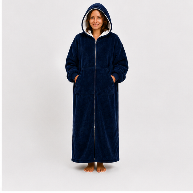 Zipdee™ Full-Length Sherpa Zip Hoodie Blanket – Navy