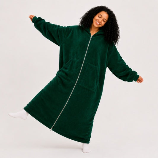 Zipdee™ Full-Length Sherpa Zip Hoodie Blanket – Forest Green