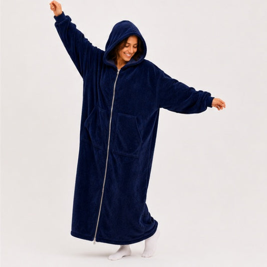 Zipdee™ Full-Length Sherpa Zip Hoodie Blanket – Navy
